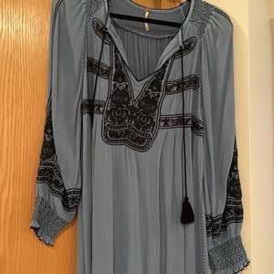 Women’s Blue, Long Sleeve Shirtdress / FREE PEOPLE / Boho
